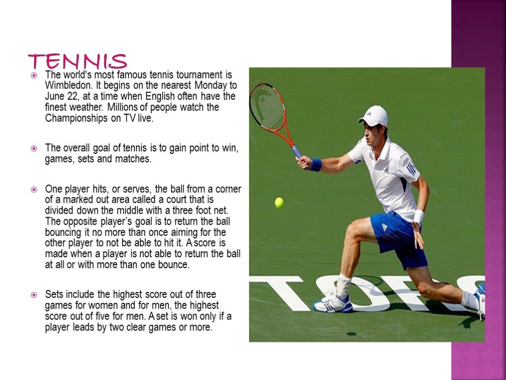 Sport 3 английская. Теннис на английском языке. Теннис презентация. Презентация на тему большой теннис. Теннис описание.