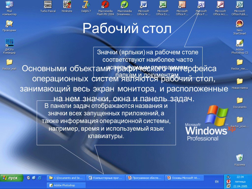 Основная часть экрана. Интерфейс операционной системы Windows: панель задач. Объекты операционной системы рабочий стол. Основа Операционная система рабочий стол. Основное окно операционной системы рабочий стол.