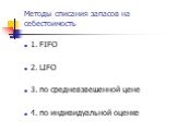 Методы списания запасов на себестоимость. 1. FIFO 2. LIFO 3. по средневзвешенной цене 4. по индивидуальной оценке