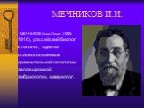 МЕЧНИКОВ И.И. МЕЧНИКОВ Илья Ильич (1845-1916), российский биолог и патолог, один из основоположников сравнительной патологии, эволюционной эмбриологии, иммунолог.