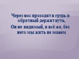 Через нос проходит в грудь и обратный держит путь, Он не видимый, и всё же, без него мы жить не можем