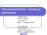 Растения Урала – символы Британии. Подготовил: Теплов Андрей 8 «А»класс МАОУ «Гимназия №23» Руководитель: Цыганова О.Н. учитель англ.языка МБОУ «Гимназия №23». 5klass.net