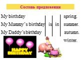 Составь предложения. My birthday spring. My Mummy’s birthday is in summer. My Daddy’s birthday autumn. winter.