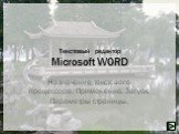 Текстовый редактор Microsoft WORD. Назначение текстового процессора. Применение. Запуск. Параметры страницы.