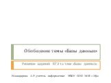 Обобщение темы «Базы данных». Решение заданий ЕГЭ то теме «Базы данных». Искандарова А.Р. учитель информатики МБОУ СОШ №18 г.Уфа