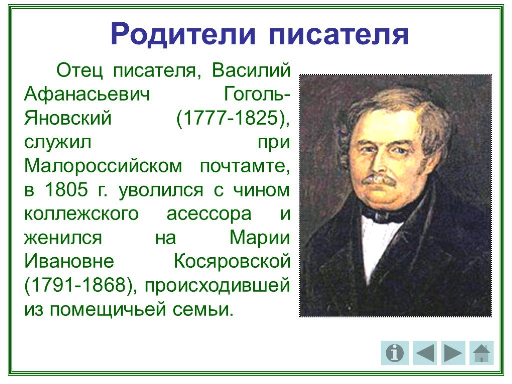 Отцы писатель. Гоголь Яновский. Отец Гоголя.