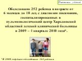 Обследовано 252 ребенка в возрасте от 6 месяцев до 18 лет, с диагнозом пневмония, госпитализированных в пульмонологический центр Харьковской областной детской клинической больницы в 2009 – 1 квартале 2010 года*. *В 2008 году было обследовано 164 ребенка