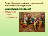 Типы образовательных учреждений в Российской Федерации Дошкольные учреждения предшкола ясли детский сад