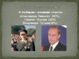 «Имя России-2008». К лидерам - вожакам отнесли Александра Невского (40%), Георгия Жукова (42%) Владимира Путина(58%).