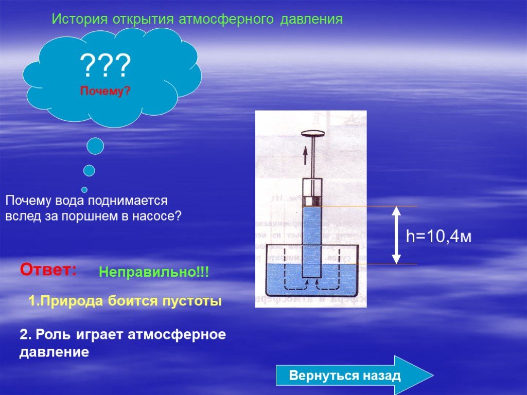Давление исходной воды. Атмосферное давление в воде. Открытие атмосферного давления. Почему вода поднимается. Атмосферное давление в жидкости.