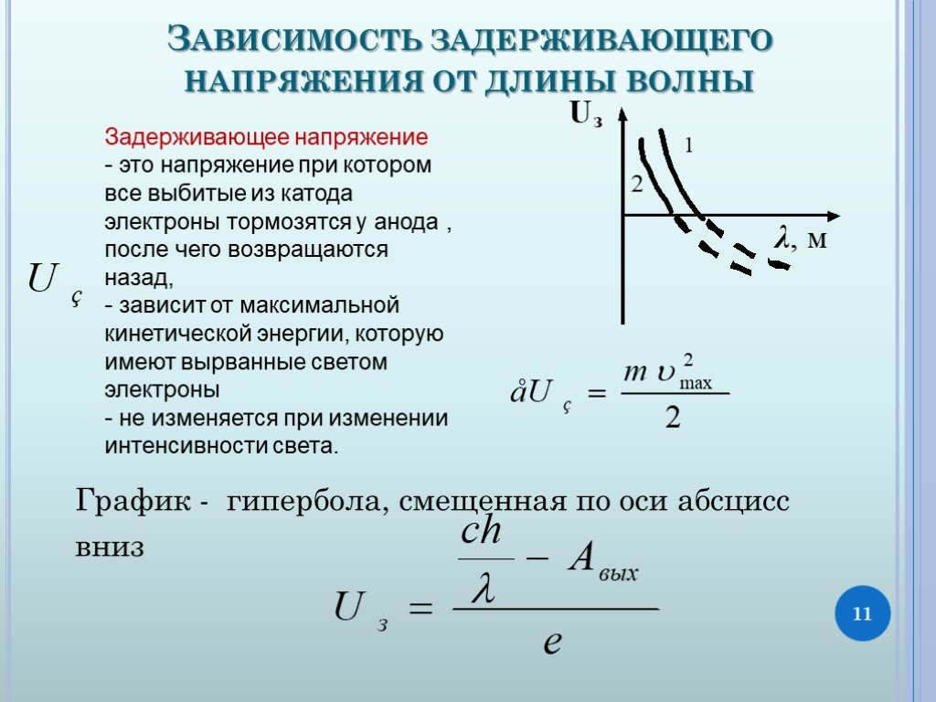 На рисунке представлены две зависимости задерживающего напряжения u3 от частоты падающего света для