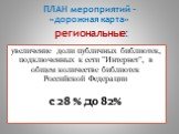 увеличение доли публичных библиотек, подключенных к сети "Интернет", в общем количестве библиотек Российской Федерации с 28 % до 82%