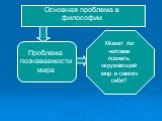 Основная проблема в философии. Проблема познаваемости мира. Может ли человек познать окружающий мир и самого себя?