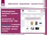Информационная поддержка годового отчета: размещение на Интернет-сайте РИД www.rid.ru / в разделе «Передовая практика подготовки годовых отчетов»
