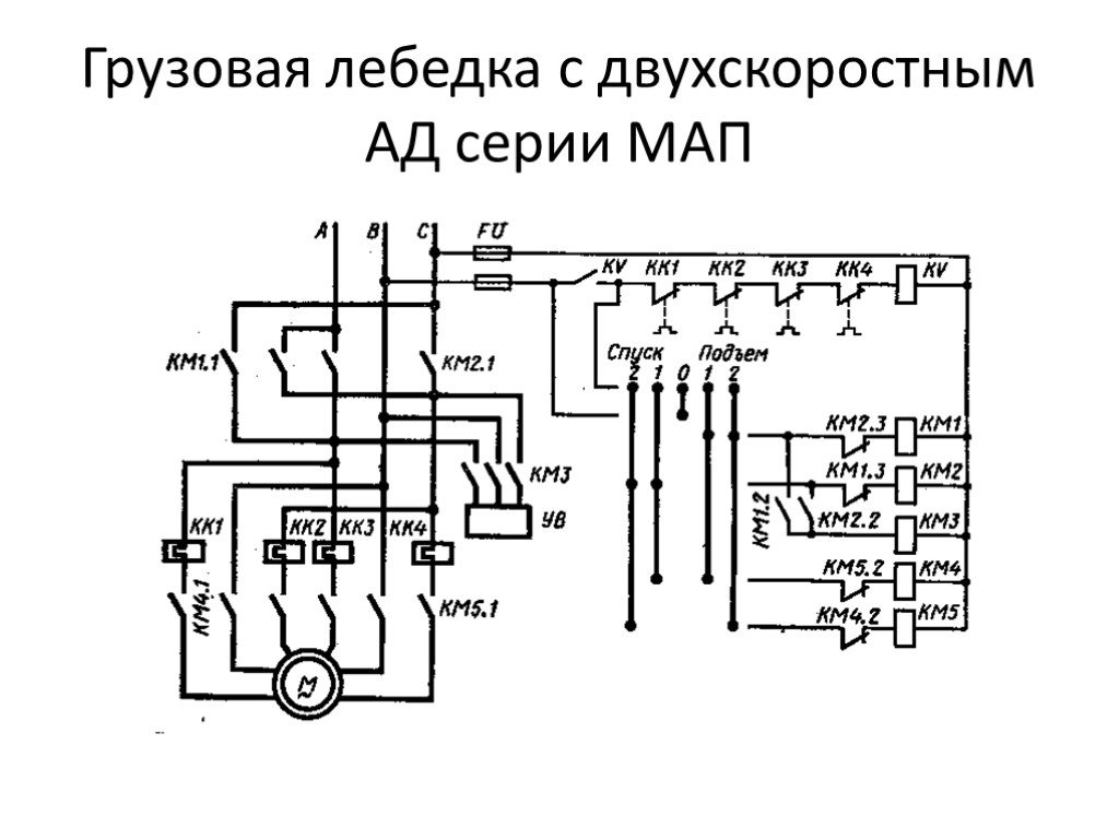 Схема электропривода грузовой лебедки судна