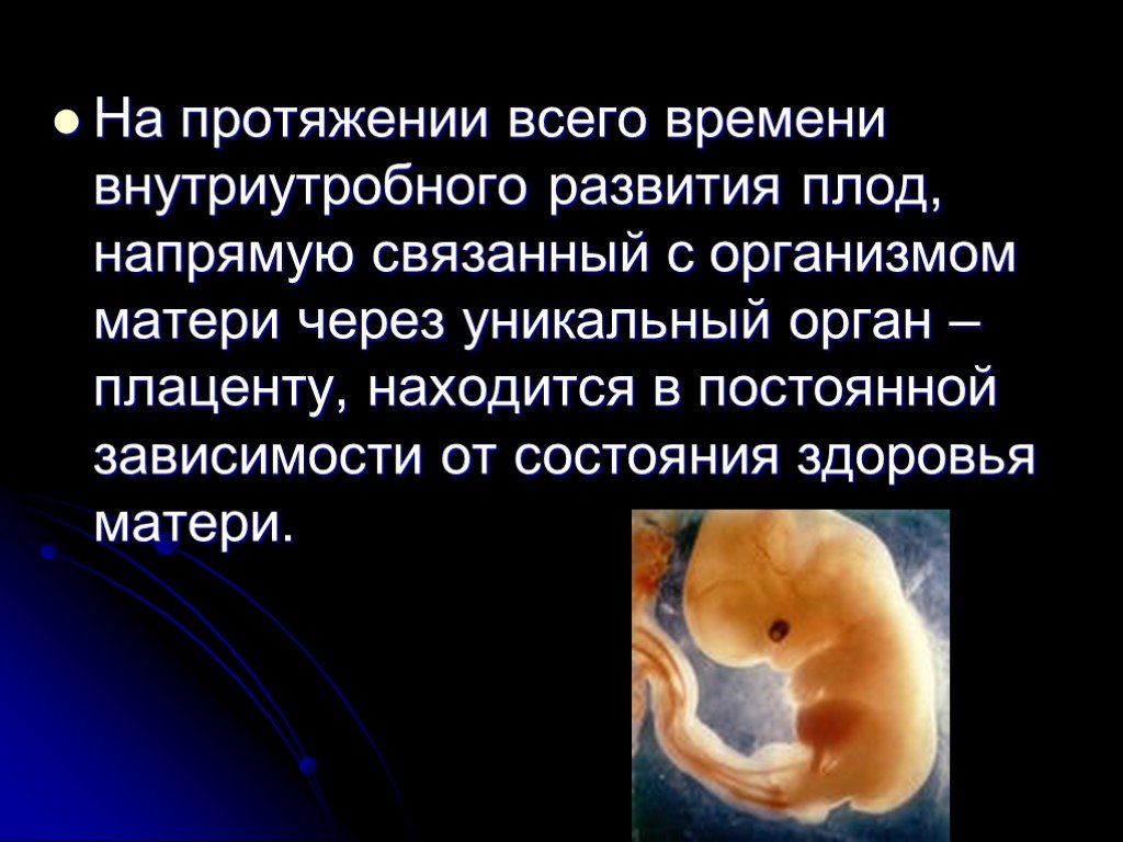 Внутриутробное развитие организма развитие после рождения. Влияние никотина на развитие зародыша и плода.