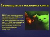 В 2007 году южнокорейский ученый изменил ДНК кота, чтобы заставить его светиться в темноте, а затем взял эту ДНК и клонировал из нее других котов, создав целую группу пушистых флуоресцирующих кошачьих. Светящиеся в темноте коты
