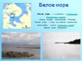 Белое море. Бе́лое мо́ре — относится к Северному Ледовитому океану. Среди морей, омывающих Россию, Белое море — одно из самых маленьких (меньшеего только Азовское море). Зимой море замерзает.