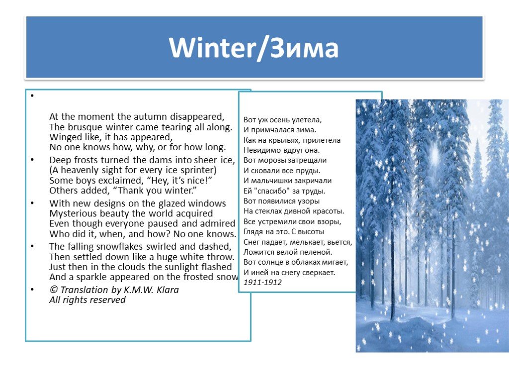 Проект по английскому языку про зиму