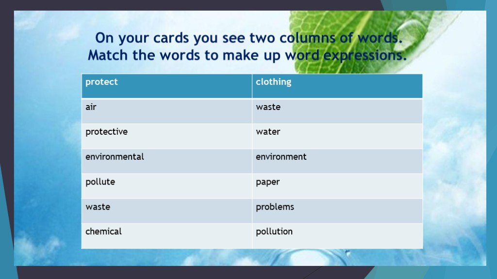 Match the two columns. Match the Words Environmental. Match the Words in the two columns. Match the Words.