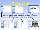 «Виды Окон». В Windows XP окно может иметь 6 видов: Эскиз Страницы, Плитка, Значки, Список, Таблица и иногда Диафильм