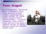 Князь Андрей. Сын Н.А.Болконского, брат княжны Марьи. «…Небольшого роста, весьма красивый молодой человек с определенными и сухими чертами». Это умный, гордый, ищущий большого интеллектуального и духовного содержания в жизни человек. Сестра отмечает в нем какую-то «гордость мысли», он сдержан, образ