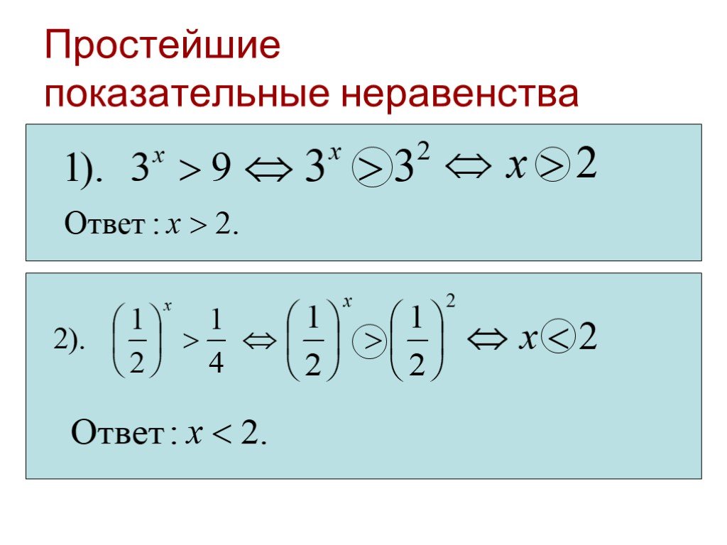 Показательные неравенства. Простые показательные неравенства. Простейшие неравенства. Системы показательных неравенств. Наипростейший показательные неравенства.