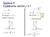 Задача 4 Cравнить число р с 1. р =. 2 > 1, то функция у = 2t – возрастающая. 0 <  Ответ: 23 > 1. > 1