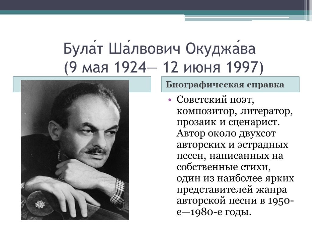 Окуджава биография и творчество презентация