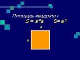Площадь квадрата : S = a*a. а S= a 2