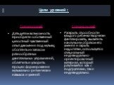 Цели уровней: Тренинговый Специальный. Дать детям возможность приобрести собственный целостный чувственный опыт движения под музыку, обогатить их запасом разнообразных двигательных упражнений, облегчить и ускорить процесс формирования музыкально-ритмических навыков и умений. Раскрыть способности каж