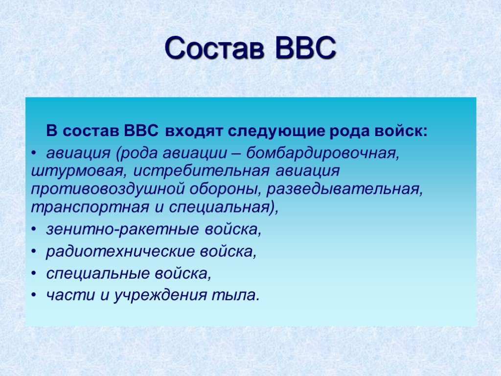 Военно воздушные силы роды войск