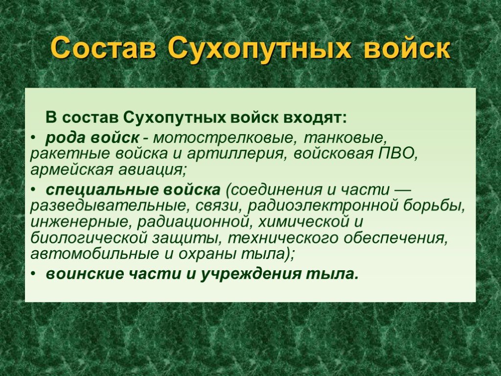 В специальные войска сухопутных войск входят. Состав сухопутных войск. Состав сухопутных воиск. Назначение и состав сухопутных войск. Состав сухопутных войск Вооруженных сил Российской Федерации.