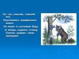 Ох –ох, спасите, спасите его, Неуклюжего медвежонка моего. Он играл в сосновом бору, И теперь соринка в глазу. Плачет, рыдает, глаза протирает.