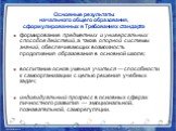 Основные результаты начального общего образования, сформулированных в Требованиях стандарта. формирование предметных и универсальных способов действий, а также опорной системы знаний, обеспечивающих возможность продолжения образования в основной школе; воспитание основ умения учиться — способности к