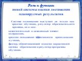 Роль и функции новой системы оценки достижения планируемых результатов. Система оценивания выступает не только как средство обучения, регулятор образовательного процесса, но и как: самостоятельный и самоценный элемент содержания, средство повышения эффективности преподавания и учения, фактор, обеспе