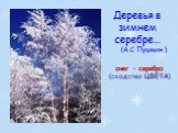 Деревья в зимнем серебре… (А.С.Пушкин.). снег – серебро (сходство ЦВЕТА)