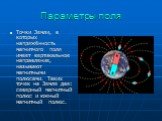 Параметры поля. Точки Земли, в которых напряжённость магнитного поля имеет вертикальное направление, называют магнитными полюсами. Таких точек на Земле две: северный магнитный полюс и южный магнитный полюс.