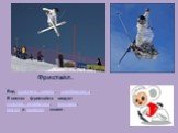 Фристайл. Вид лыжного спорта, сноубординга. В состав фристайла входят лыжная акробатика, ски-кросс, могул и ньюскул скиинг.