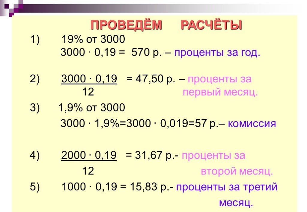 Сколько будет 8 4 процента. Презентация банковские проценты. 19% От 3000. 3 От 3000 рублей. Сколько 2 процента от 3000 р.