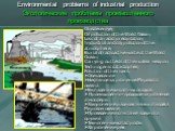 Environmental problems of industrial production Экологические проблемы промышленного производства. Obezleseniye; Oil pollution of the World Ocean; Loss of an acid precipitation; Industrial and city pollution of the atmosphere; Burial of radioactive waste at the World Ocean; Carrying out tests of the