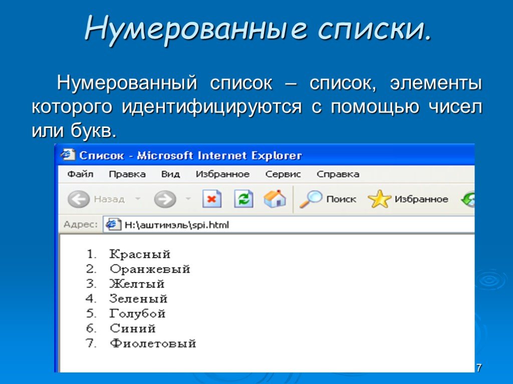 Маркированные и нумерованные списки в презентации