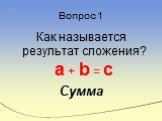 Вопрос 1. Как называется результат сложения? a + b = c Сумма