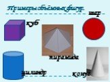 Примеры объёмных фигур. куб шар конус цилиндр пирамида