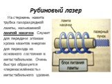 На стержень навита трубка газоразрядной лампы, называемой лампой накачки. Служит для передачи атомам хрома квантов энергии для перехода из основного состояния в метастабильное. Очень быстро образуется «перенаселённость» метастабильного уровня.