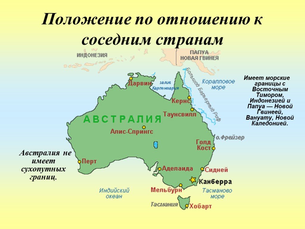 Австралия относительно условных линий на карте