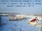 Средняя температура января от — 16 до — 20,5 °С, июня от 18,2 до 19,6 °С. Зимой бывают морозы до — 52 °С,