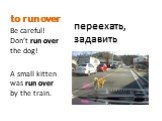 Be careful! Don’t run over the dog! A small kitten was run over by the train. переехать, задавить