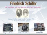 Friedrich Schiller. Friedrich Schiller wurde am 10. November 1759 in Marbach am Neckar geboren. Eine Präsentation zum 250. Geburtstag des Großen Schriftstellers. Geburtshaus Schillerdenkmal in Jena Weg nach Marbach