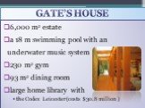 6,000 m2 estate a 18 m swimming pool with an underwater music system 230 m2 gym 93 m2 dining room large home library with the Codex Leicester (costs .8 million )